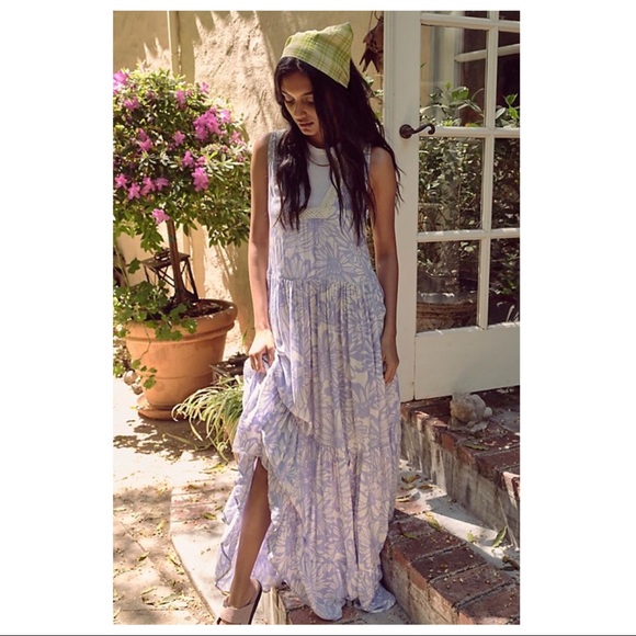 FREE PEOPLE BOHO FLOWY MAXI DRESS BOHEMIAN FLORAL SLEEVELESS V-NECK DRESS A2C - Picture 4 of 16